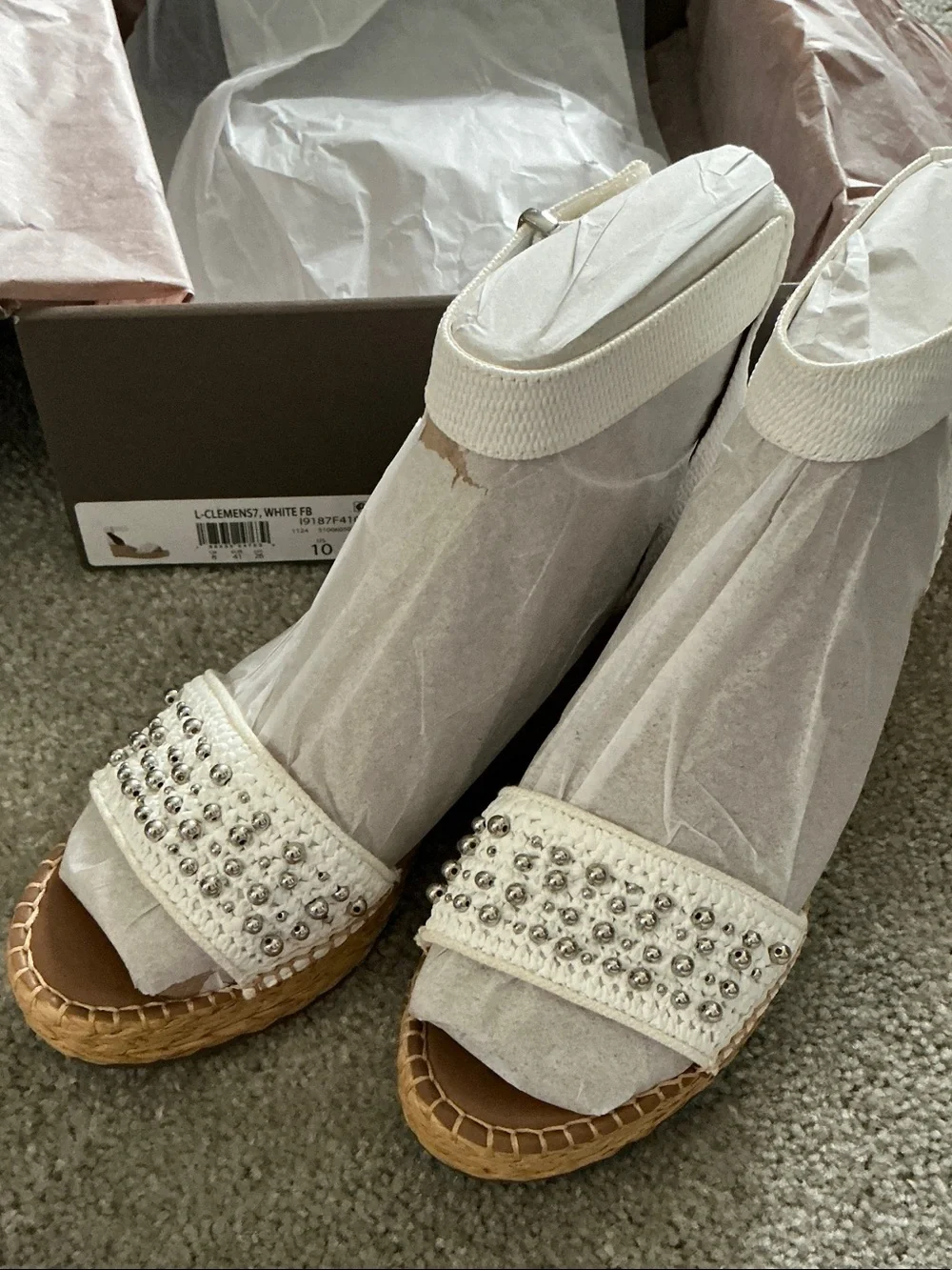 Franco Sarto White Studded Espadrille Wedge Sandals